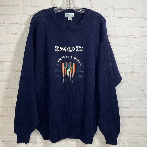 Vintage IZOD Crew Classics Men's Heavy Sweater Embroidered Blue Water Wear XL - Picture 1 of 9